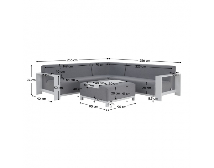 Hliníkový záhradný set Ubul - svetlosivá / biela
