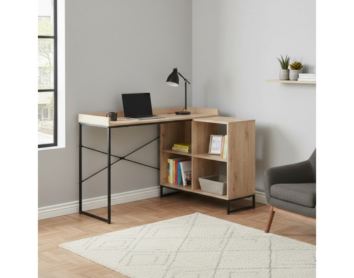 Rohový PC stolík Ulostol - dub / čierna