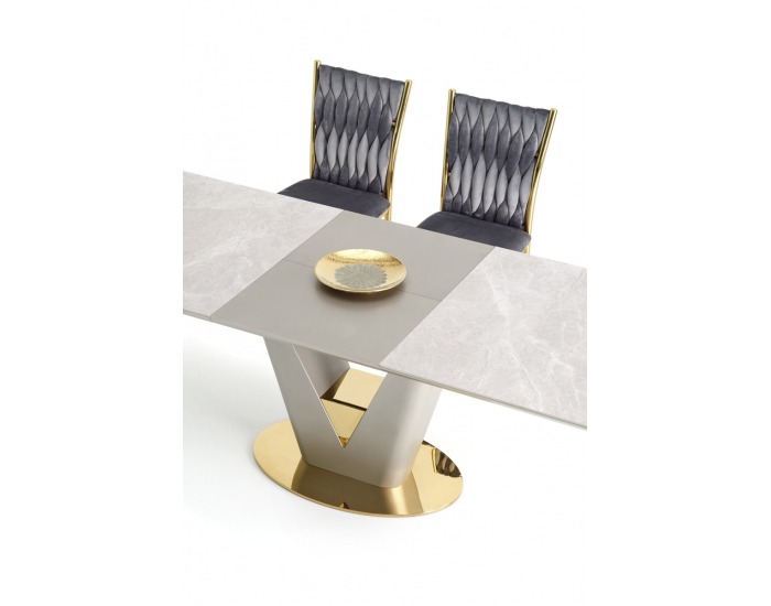 Rozkladací jedálenský stôl Valentino - svetlosivá / zlatá