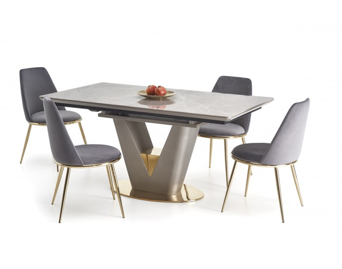 Rozkladací jedálenský stôl Valentino - svetlosivá / zlatá