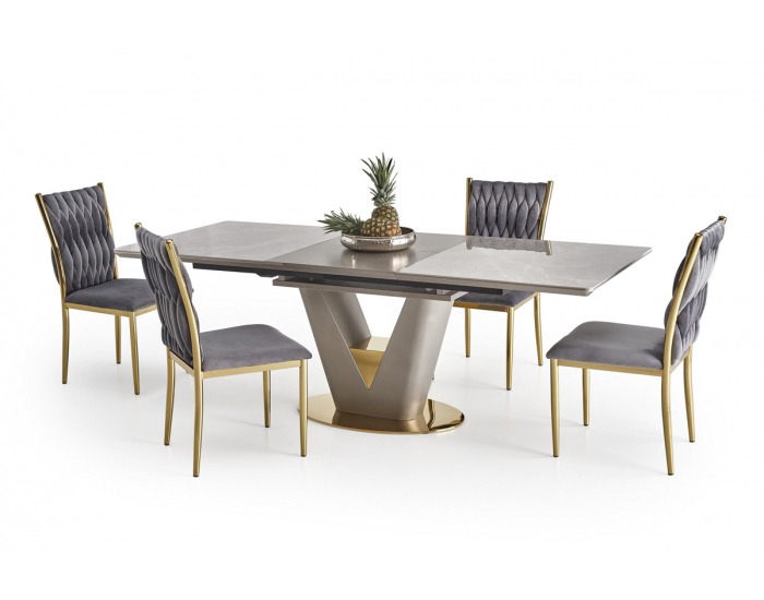 Rozkladací jedálenský stôl Valentino - svetlosivá / zlatá