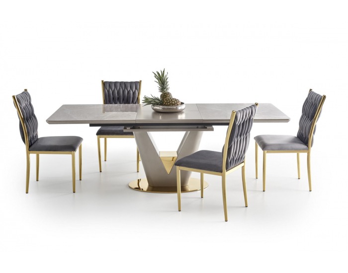 Rozkladací jedálenský stôl Valentino - svetlosivá / zlatá