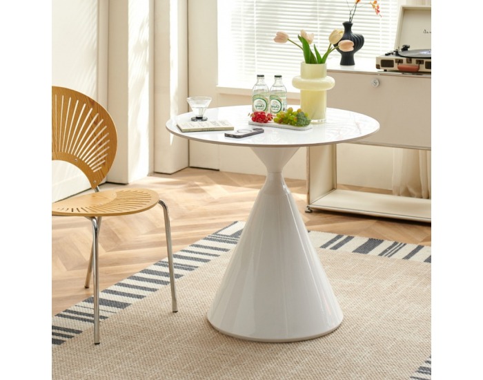 Okrúhly jedálenský stôl Valer 80 - svetlý mramor / biela