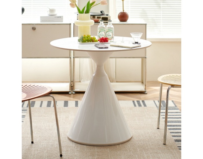 Okrúhly jedálenský stôl Valer 80 - svetlý mramor / biela