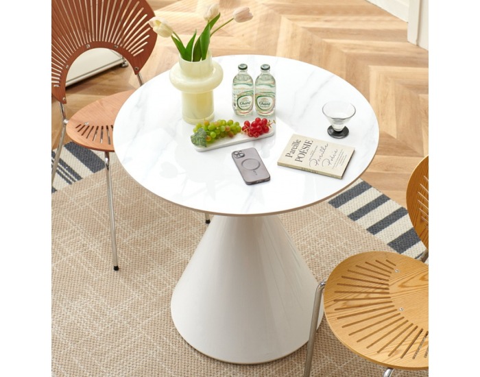 Okrúhly jedálenský stôl Valer 80 - svetlý mramor / biela