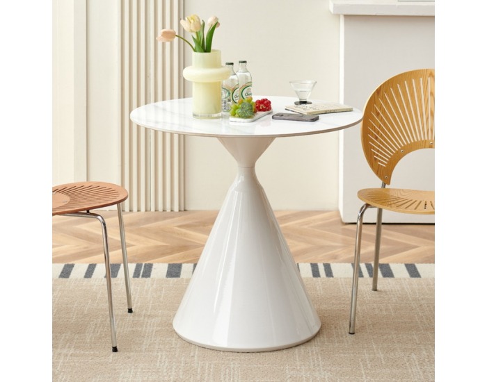 Okrúhly jedálenský stôl Valer 80 - svetlý mramor / biela