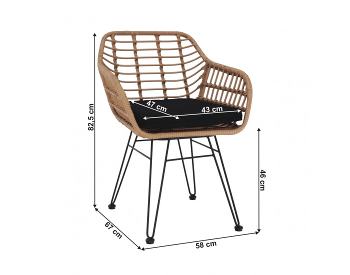 Záhradná stolička Valin - prírodná / čierna