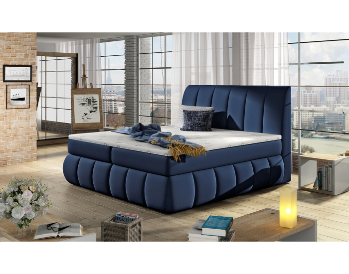 Čalúnená manželská posteľ s úložným priestorom Vareso 140 - modrá (Soft 09)