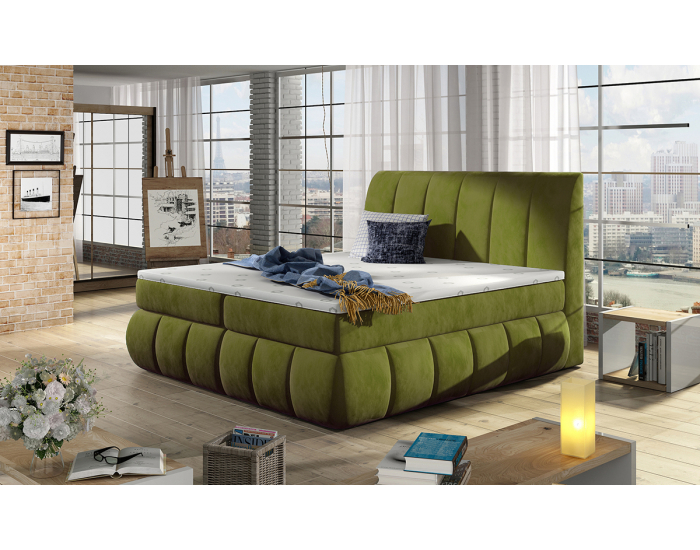 Čalúnená manželská posteľ s úložným priestorom Vareso 180 - zelená