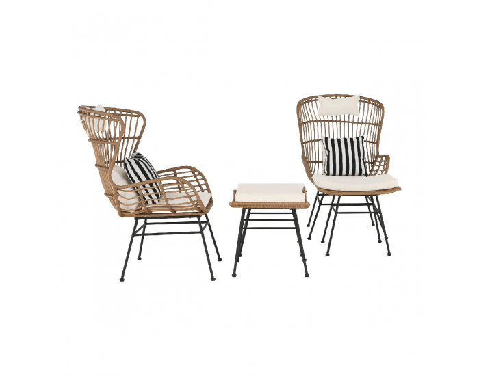 Záhradný set z umelého ratanu Vasal - čierna / prírodná / béžová / čierno-biely pásik