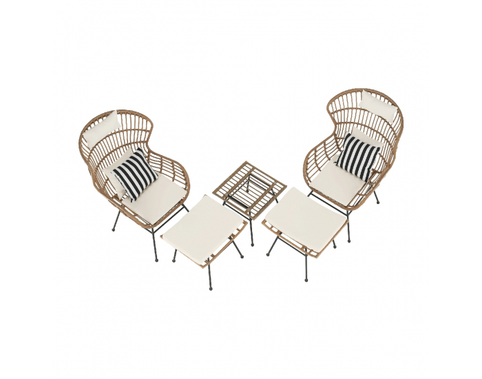 Záhradný set z umelého ratanu Vasal - čierna / prírodná / béžová / čierno-biely pásik