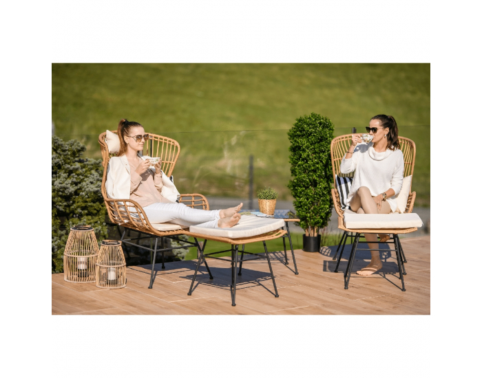 Záhradný set z umelého ratanu Vasal - čierna / prírodná / béžová / čierno-biely pásik