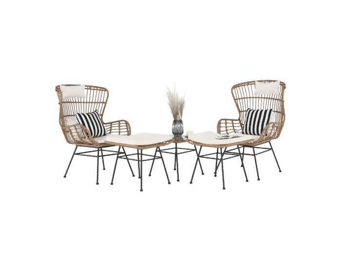 Záhradný set z umelého ratanu Vasal - čierna / prírodná / béžová / čierno-biely pásik