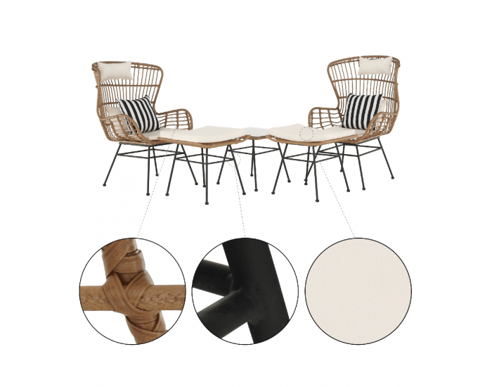 Záhradný set z umelého ratanu Vasal - čierna / prírodná / béžová / čierno-biely pásik