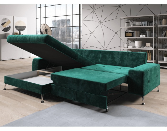 Rohová sedačka s rozkladom a úložným priestorom Vasat Roh L - smaragdová