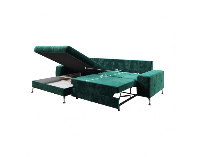 Rohová sedačka s rozkladom a úložným priestorom Vasat Roh L - smaragdová