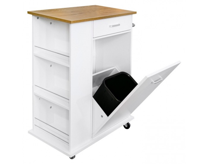 Výklopná skrinka s odpadkovým košom Vasin - biela / dub