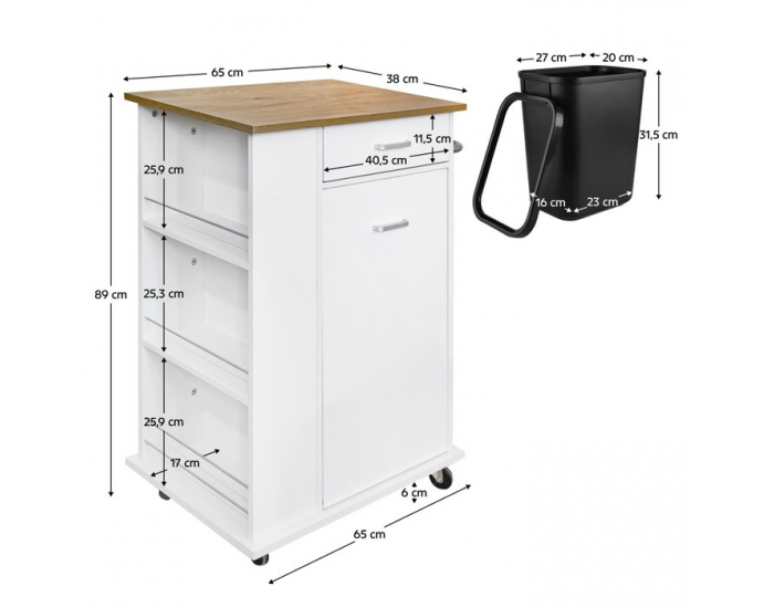 Výklopná skrinka s odpadkovým košom Vasin - biela / dub
