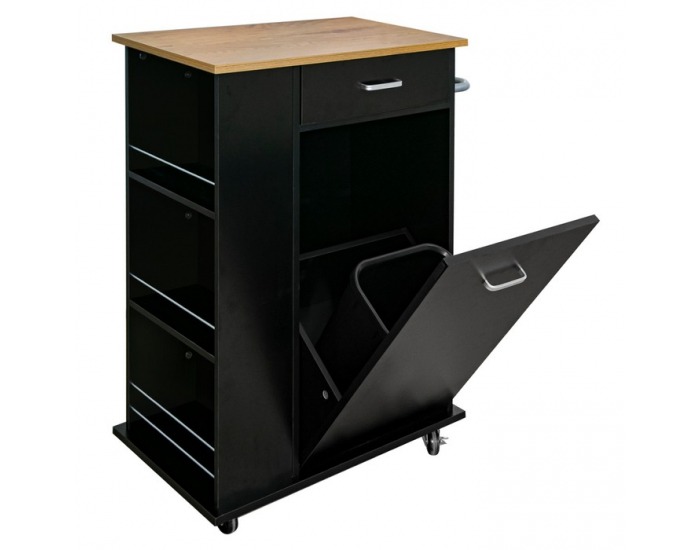 Výklopná skrinka s odpadkovým košom Vasin - čierna / dub