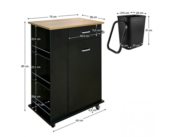 Výklopná skrinka s odpadkovým košom Vasin - čierna / dub