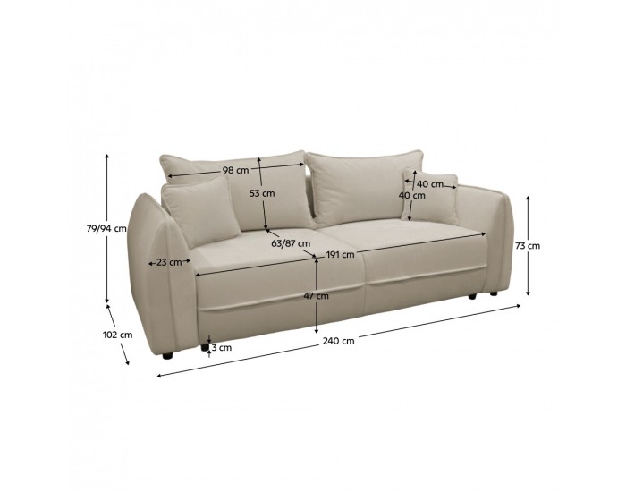Rozkladacia pohovka s úložným priestorom Vebi Big Sofa - krémová