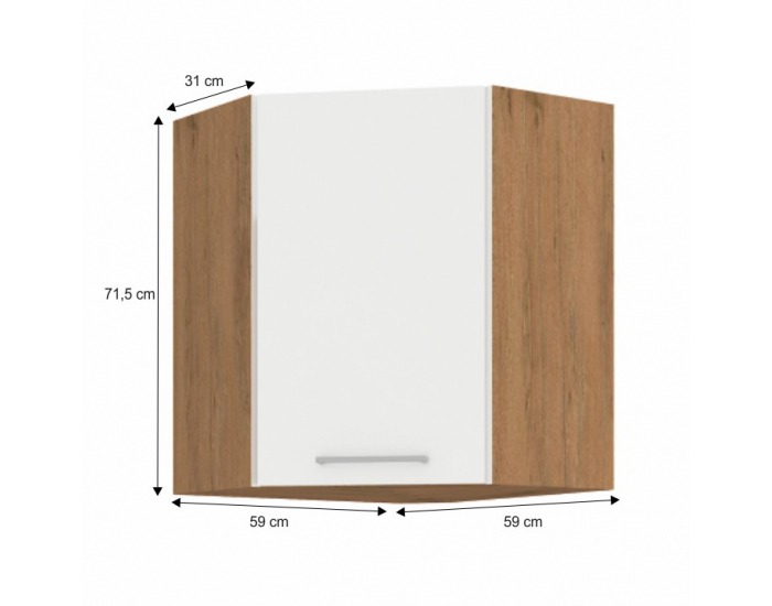 Horná rohová kuchynská skrinka Vega 58x58 GN-72 1F - dub lancelot / biely vysoký lesk