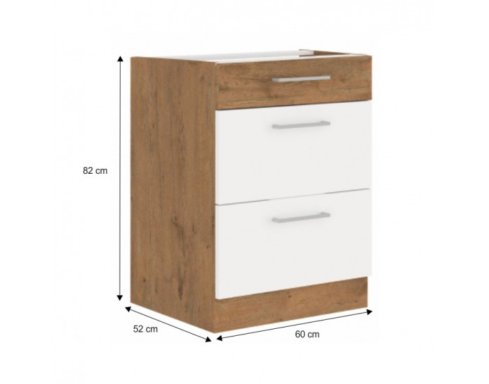 Dolná kuchynská skrinka Vega D60 3S BB - dub lancelot / biely vysoký lesk