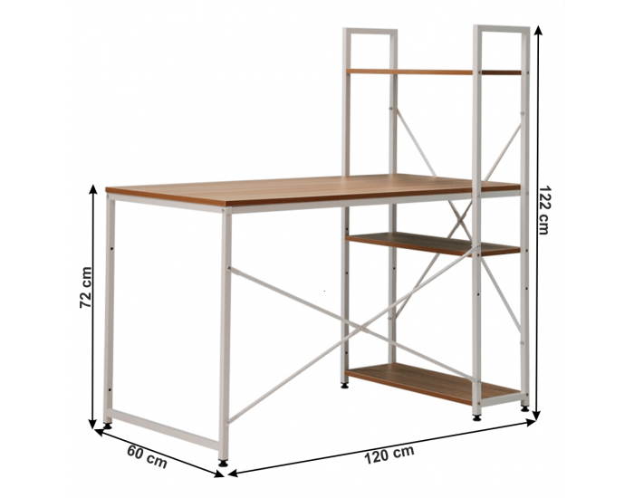 Písací stôl s regálom Veina - dub / biela