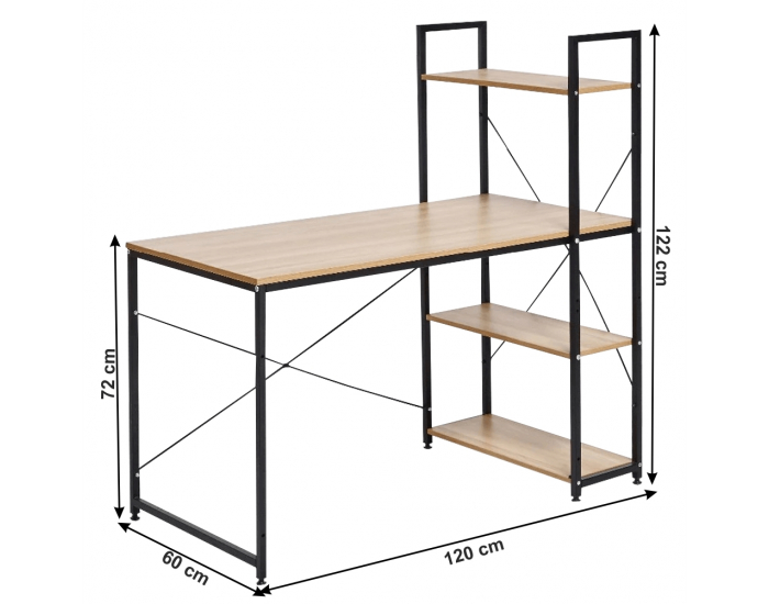 Písací stôl s regálom Veina - dub / čierna