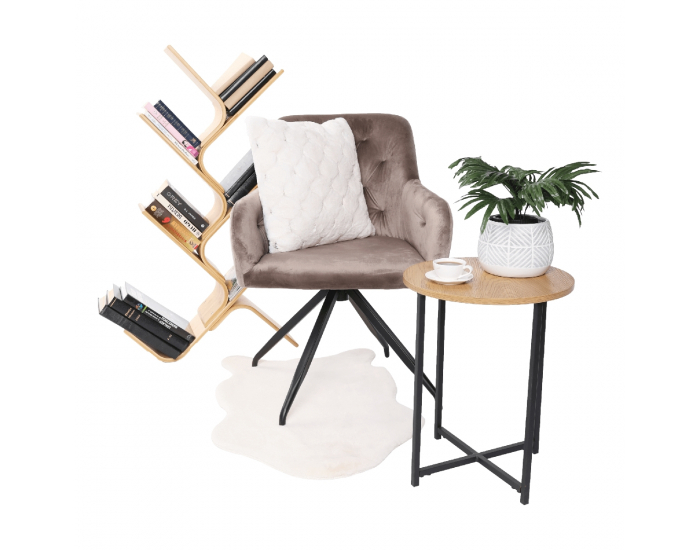 Dizajnové otočné kreslo Veleza - sivohnedá (taupe) (Velvet) / čierna