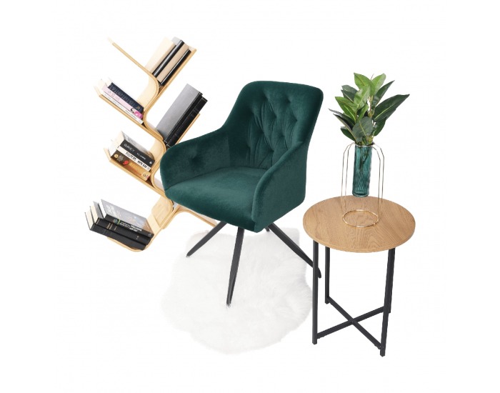 Dizajnové otočné kreslo Veleza - zelená (Velvet) / čierna