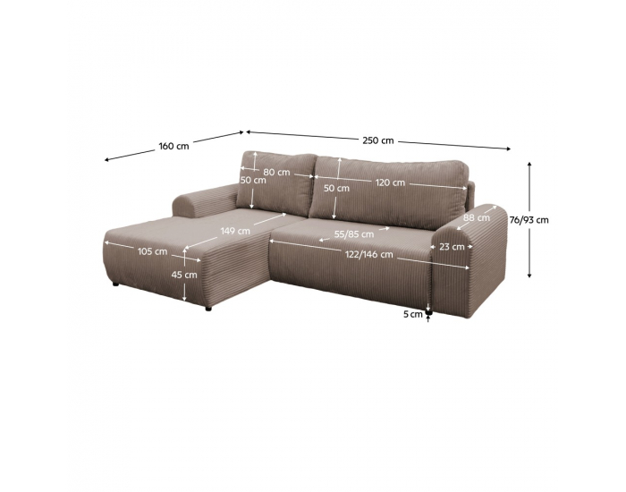 Rohová sedačka s rozkladom a úložným priestorom Velina Roh L - hnedá