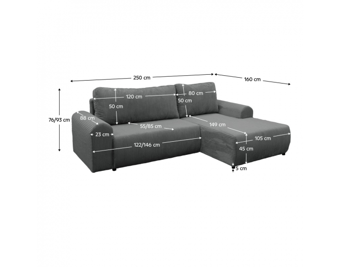 Rohová sedačka s rozkladom a úložným priestorom Velina Roh P - sivá