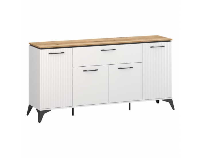 Štvordverová komoda so zásuvkou Velis 4D1S - biela / dub evoke