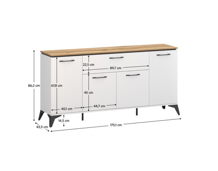 Štvordverová komoda so zásuvkou Velis 4D1S - biela / dub evoke