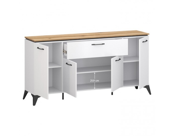 Štvordverová komoda so zásuvkou Velis 4D1S - biela / dub evoke