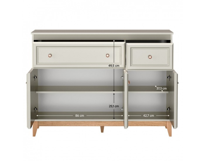 Trojdverová komoda so zásuvkami Vendy W-1 - kašmír krémová / dub