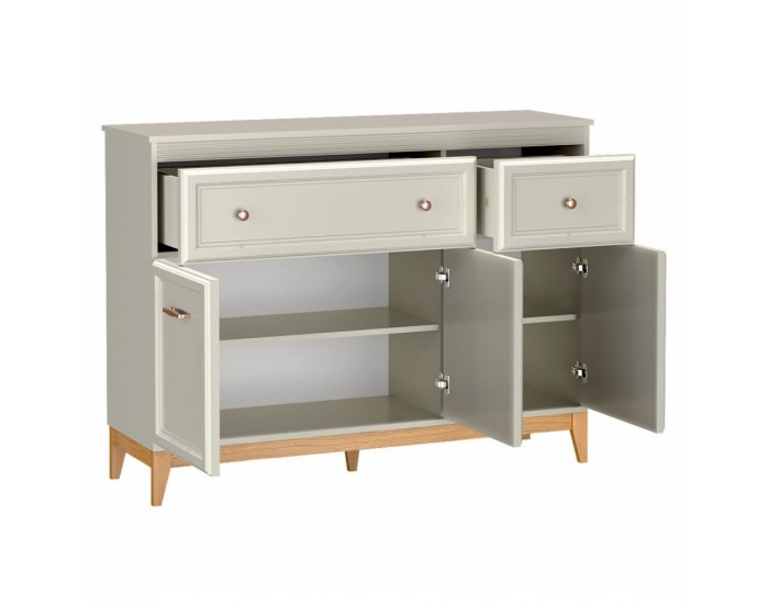 Trojdverová komoda so zásuvkami Vendy W-1 - kašmír krémová / dub