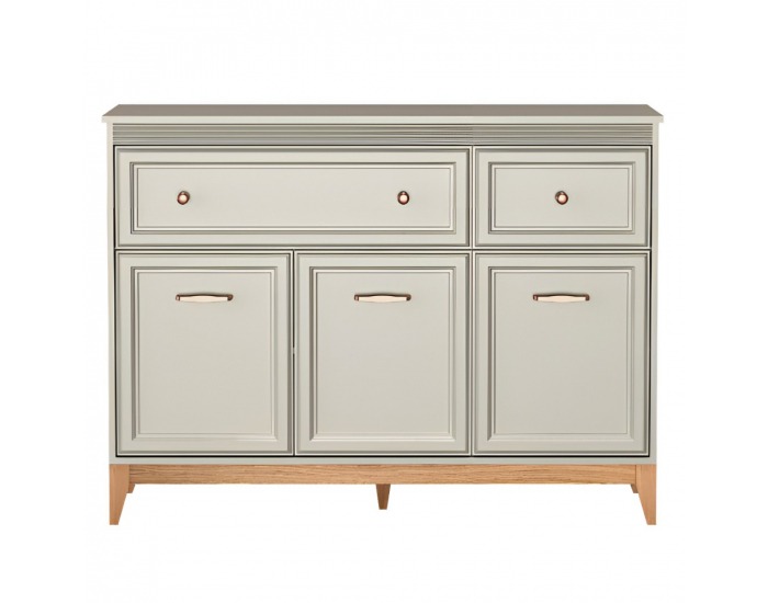 Trojdverová komoda so zásuvkami Vendy W-1 - kašmír krémová / dub