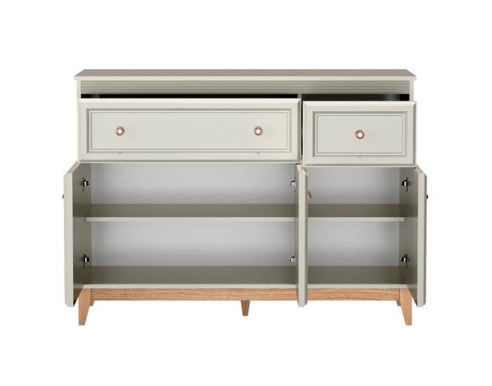 Trojdverová komoda so zásuvkami Vendy W-1 - kašmír krémová / dub