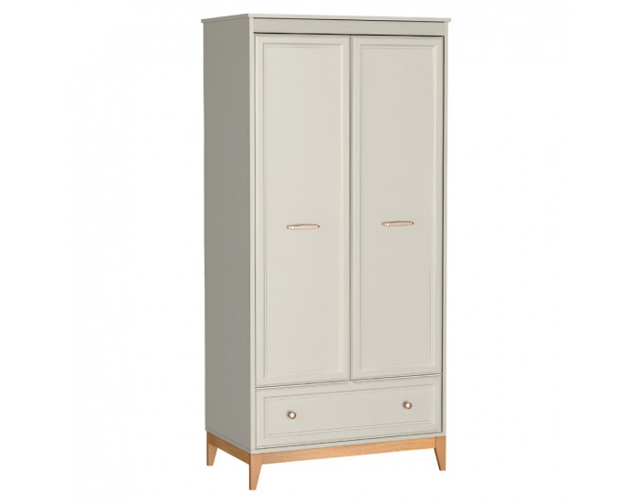 Dvojdverová šatníková skriňa so zásuvkou Vendy W-10 - kašmír krémová / dub