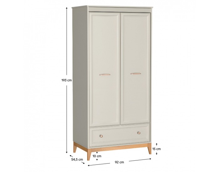Dvojdverová šatníková skriňa so zásuvkou Vendy W-10 - kašmír krémová / dub