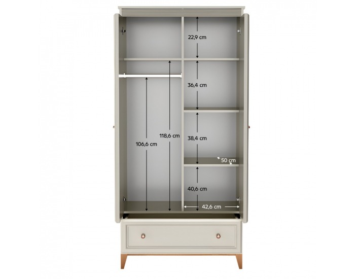 Dvojdverová šatníková skriňa so zásuvkou Vendy W-10 - kašmír krémová / dub