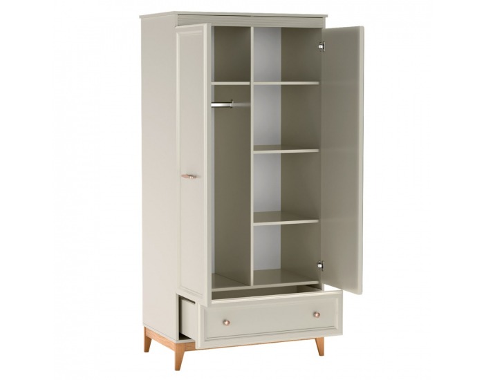 Dvojdverová šatníková skriňa so zásuvkou Vendy W-10 - kašmír krémová / dub