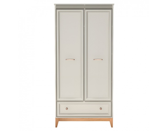 Dvojdverová šatníková skriňa so zásuvkou Vendy W-10 - kašmír krémová / dub