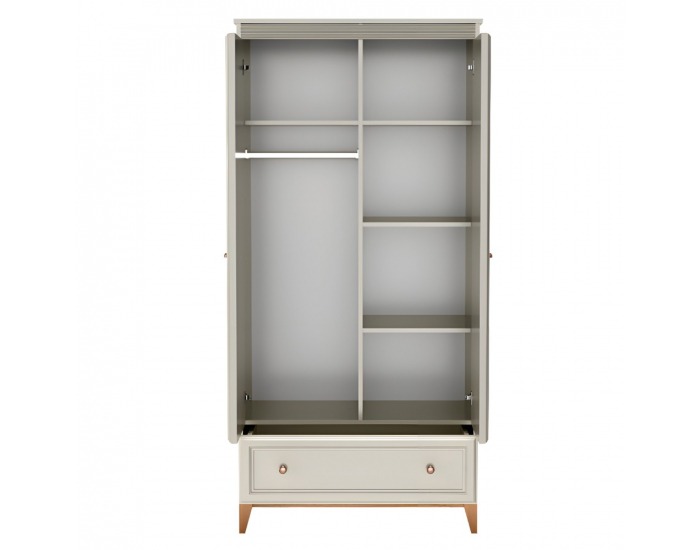 Dvojdverová šatníková skriňa so zásuvkou Vendy W-10 - kašmír krémová / dub