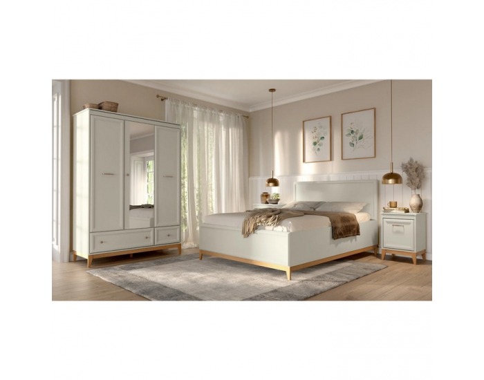 Trojdverová šatníková skriňa so zásuvkami Vendy W-15 - kašmír krémová / dub