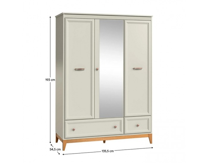 Trojdverová šatníková skriňa so zásuvkami Vendy W-15 - kašmír krémová / dub
