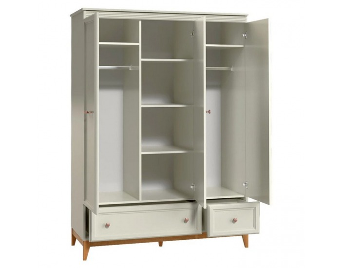 Trojdverová šatníková skriňa so zásuvkami Vendy W-15 - kašmír krémová / dub