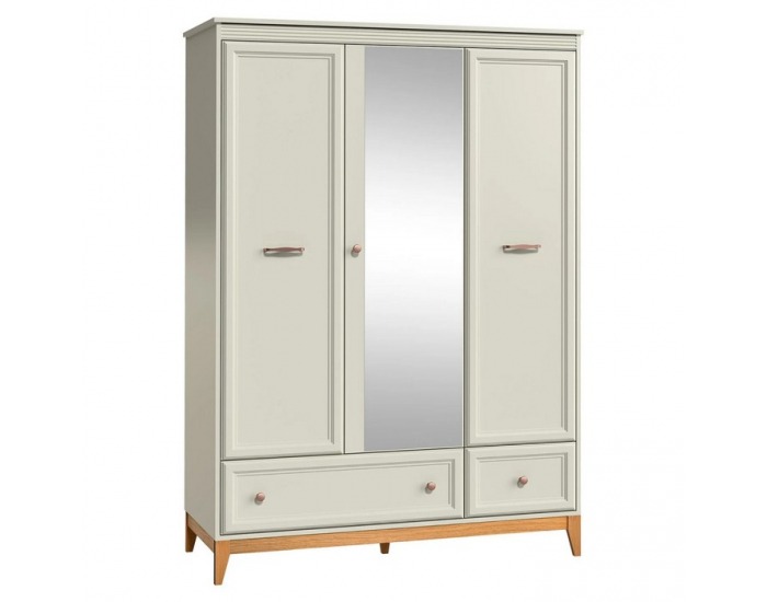 Trojdverová šatníková skriňa so zásuvkami Vendy W-15 - kašmír krémová / dub